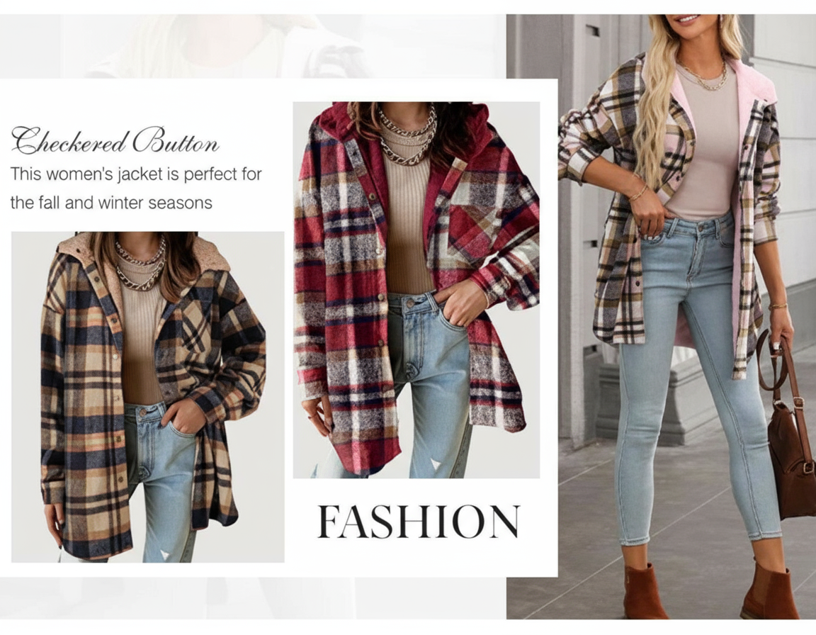 Women's Plaid Fleece Hooded Jacket 2025