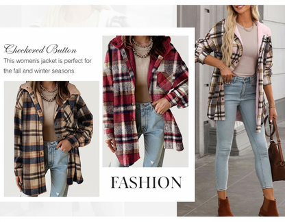 Women's Plaid Fleece Hooded Jacket 2025