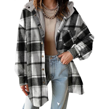 Women's Plaid Fleece Hooded Jacket 2025