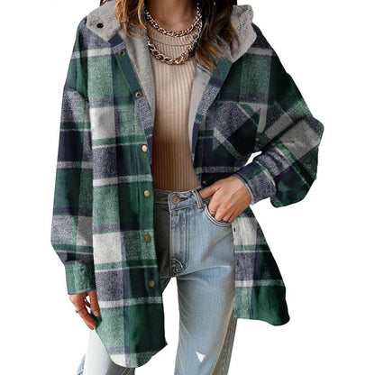 Women's Plaid Fleece Hooded Jacket 2025