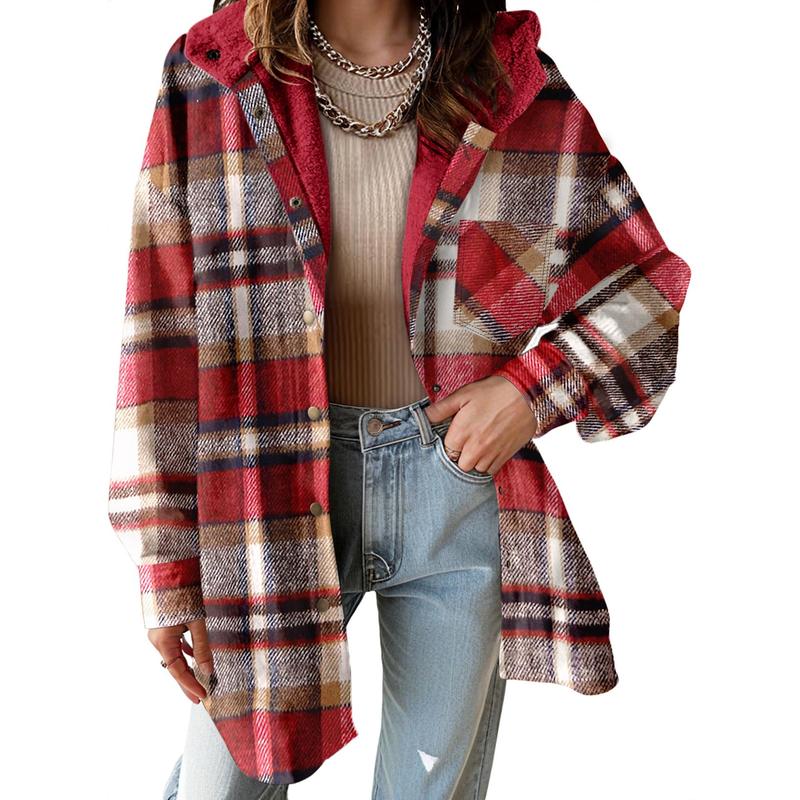Women's Plaid Fleece Hooded Jacket 2025
