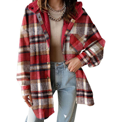 Women's Plaid Fleece Hooded Jacket 2025
