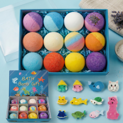 12-Pack Kids Bath Bombs with Surprise Toys Inside - Organic Bubble Bath Gift Set for Boys & Girls