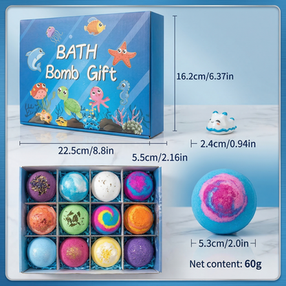 12-Pack Kids Bath Bombs with Surprise Toys Inside - Organic Bubble Bath Gift Set for Boys & Girls