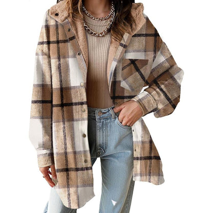 Women's Plaid Fleece Hooded Jacket 2025