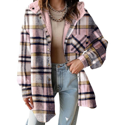 Women's Plaid Fleece Hooded Jacket 2025