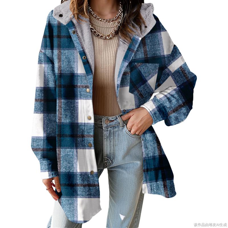 Women's Plaid Fleece Hooded Jacket 2025
