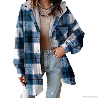 Women's Plaid Fleece Hooded Jacket 2025