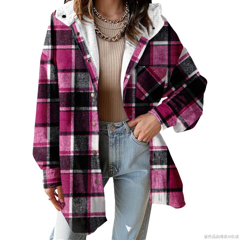 Women's Plaid Fleece Hooded Jacket 2025