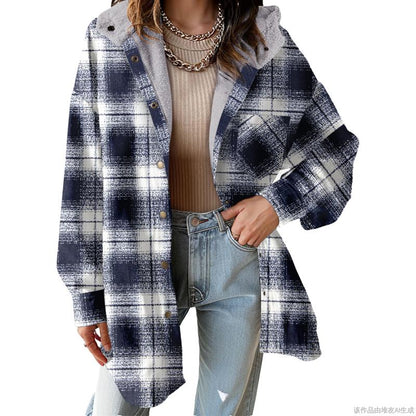Women's Plaid Fleece Hooded Jacket 2025