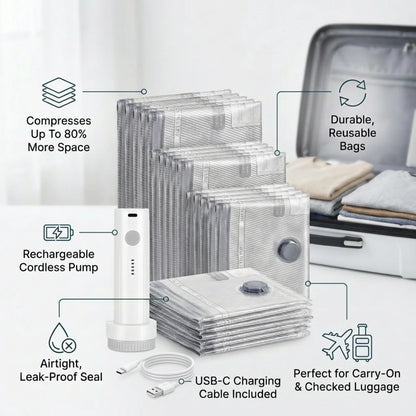 🏆⚡ 50K+ SOLD! Cordless Travel Vacuum Storage Compression Bag