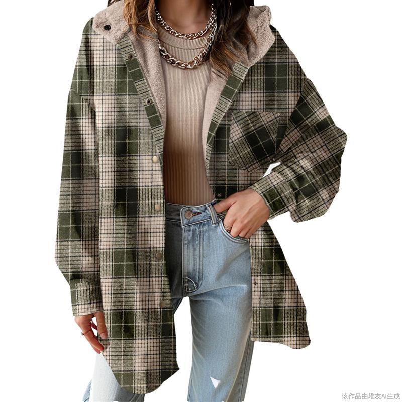 Women's Plaid Fleece Hooded Jacket 2025