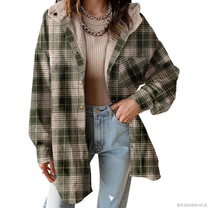 Women's Plaid Fleece Hooded Jacket 2025