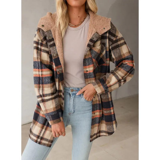 Women's Plaid Fleece Hooded Jacket 2025