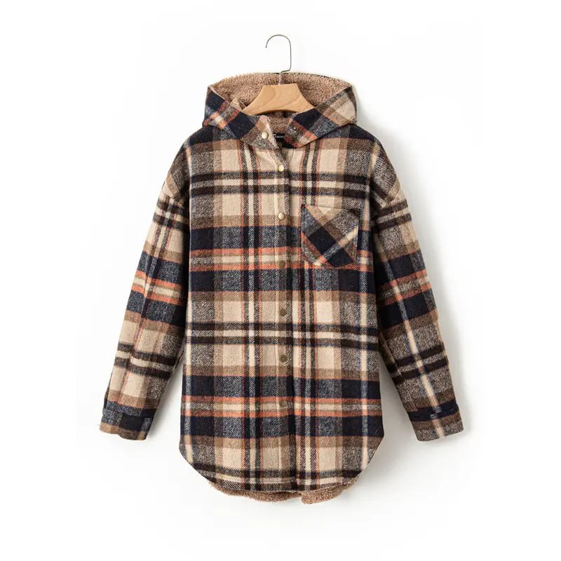 Women's Plaid Fleece Hooded Jacket 2025
